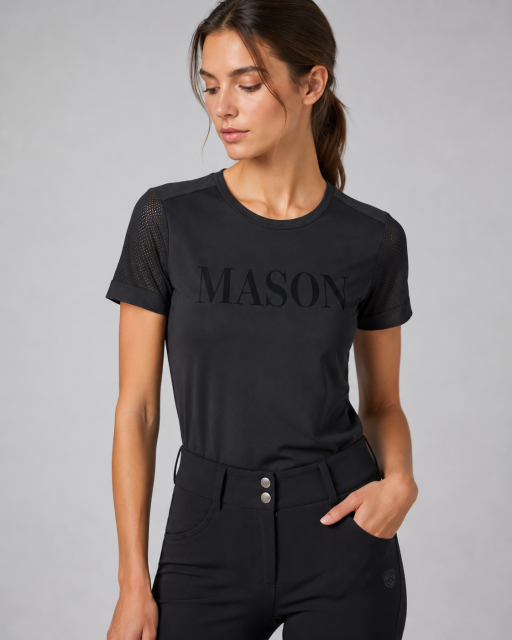 Футболка AM с надписью MASON, рукава из сетки (черный)